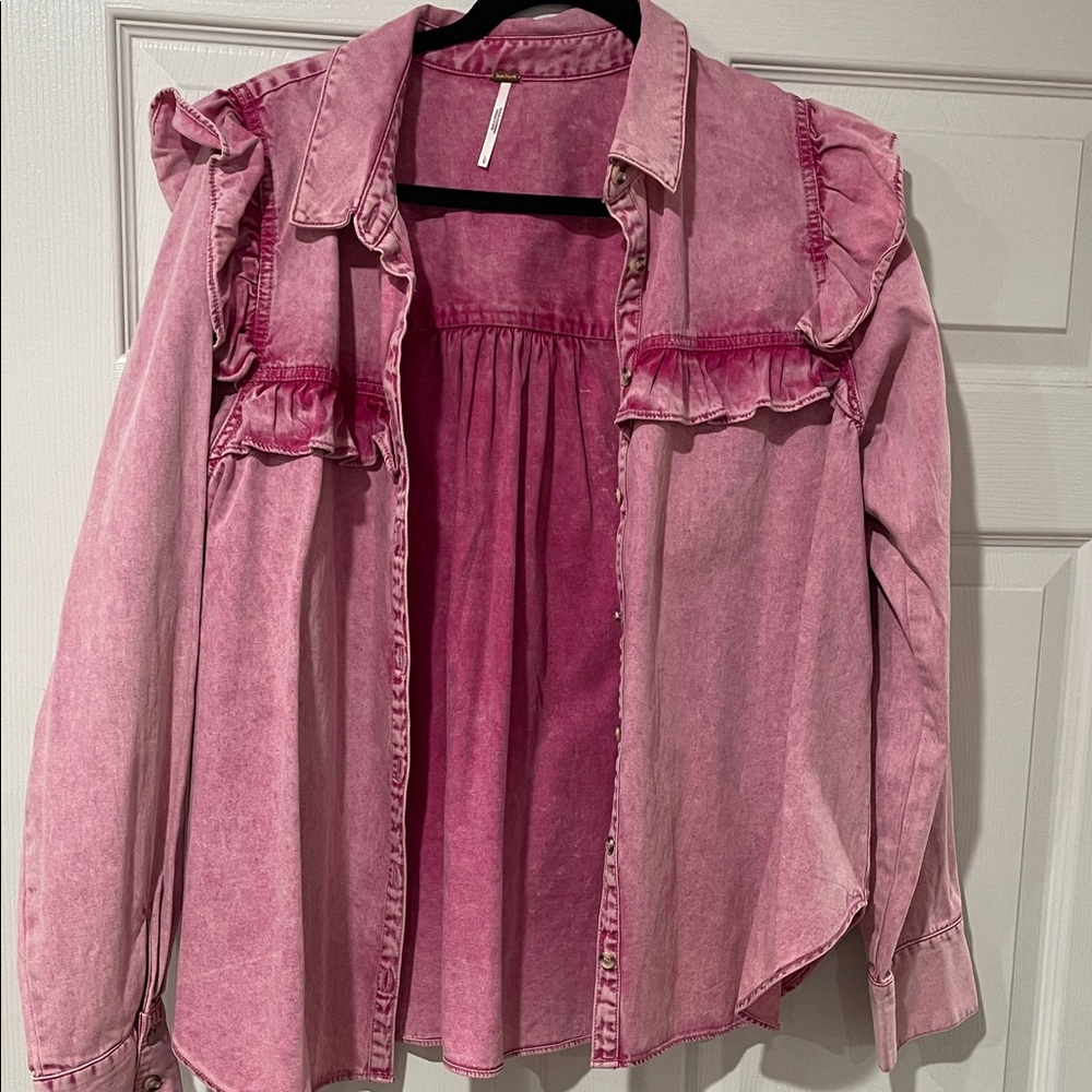 Free People Vibrant Pink Denim Top